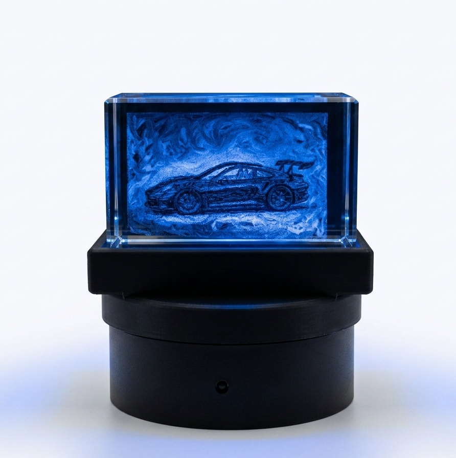 Custom Car Crystal — 3D Inner Engraving with LED Base